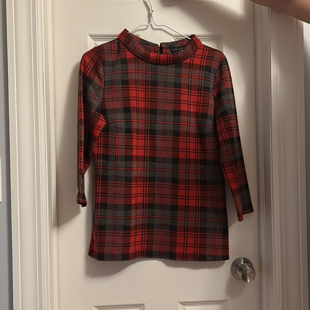 En/Kay by Navleen, Medium, Red, Grey, and Black Plaid